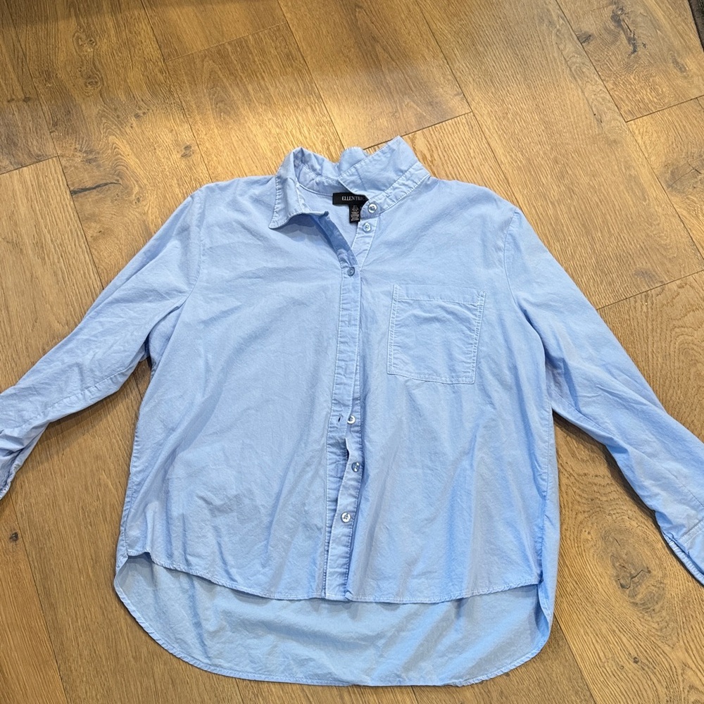 Ellen Tracy High-Low Blue Button-Up